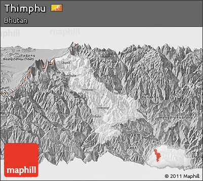 Gray Panoramic Map of Thimphu