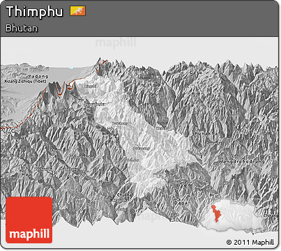 Gray Panoramic Map of Thimphu