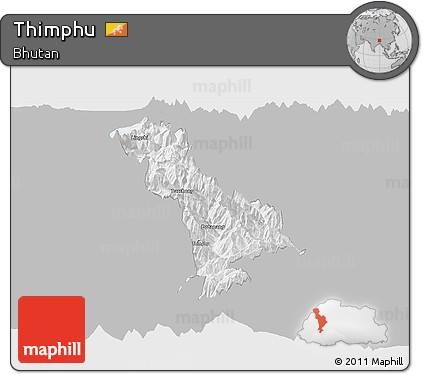Gray Panoramic Map of Thimphu, single color outside