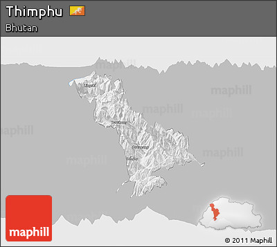 Gray Panoramic Map of Thimphu, single color outside