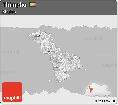 Gray Panoramic Map of Thimphu, single color outside