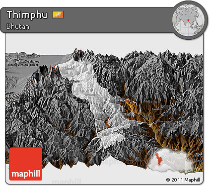 Physical Panoramic Map of Thimphu, darken