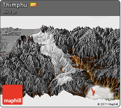Physical Panoramic Map of Thimphu, darken