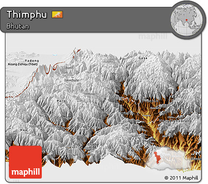 Physical Panoramic Map of Thimphu