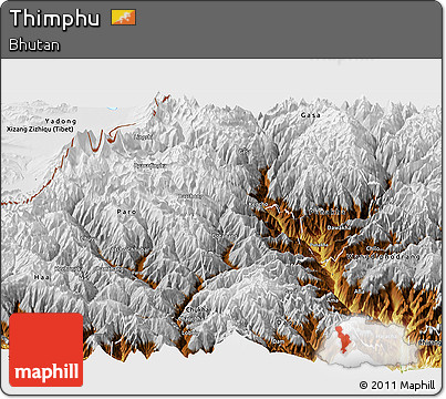 Physical Panoramic Map of Thimphu