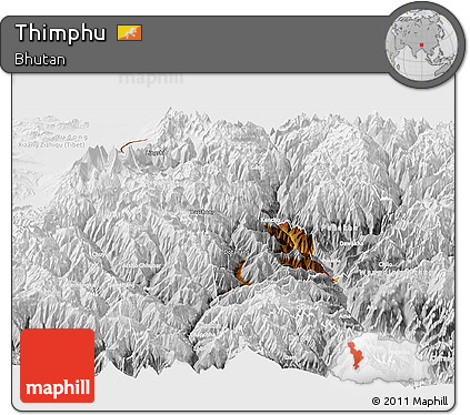 Physical Panoramic Map of Thimphu, lighten, desaturated