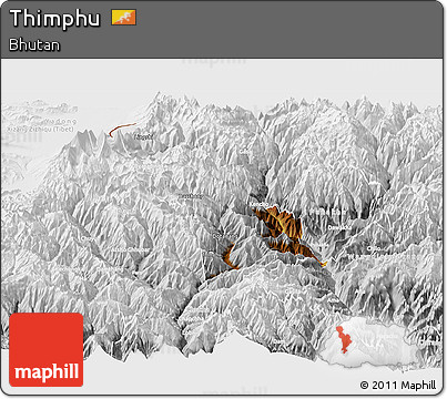 Physical Panoramic Map of Thimphu, lighten, desaturated