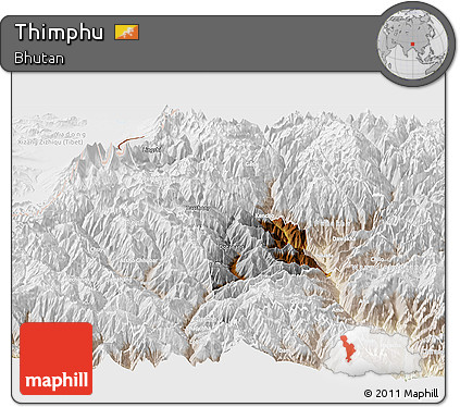 Physical Panoramic Map of Thimphu, lighten