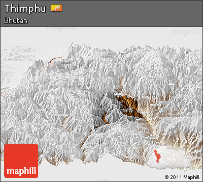Physical Panoramic Map of Thimphu, lighten