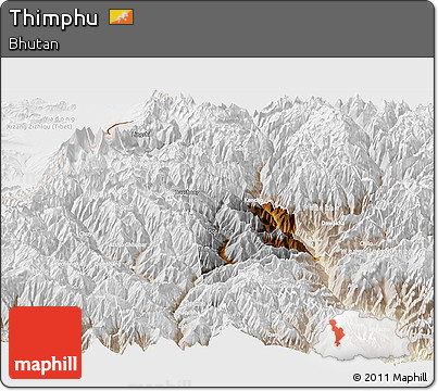 Physical Panoramic Map of Thimphu, lighten
