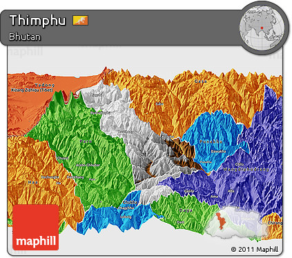 Physical Panoramic Map of Thimphu, political outside