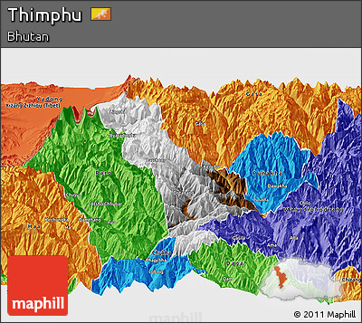 Physical Panoramic Map of Thimphu, political outside