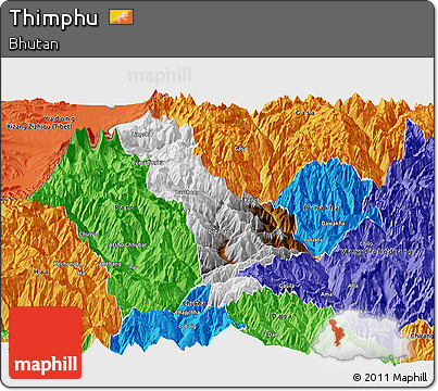 Physical Panoramic Map of Thimphu, political outside