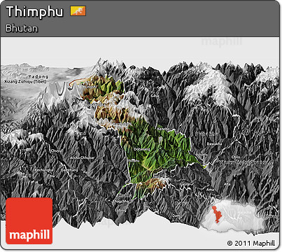 Satellite Panoramic Map of Thimphu, desaturated