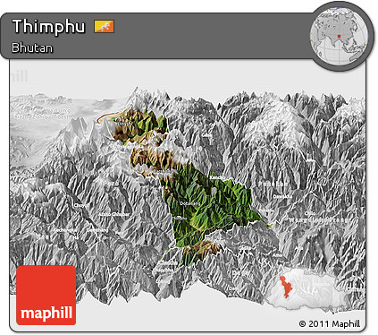 Satellite Panoramic Map of Thimphu, lighten, desaturated