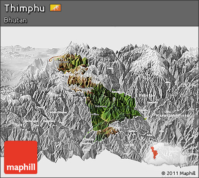Satellite Panoramic Map of Thimphu, lighten, desaturated