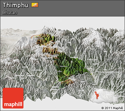 Satellite Panoramic Map of Thimphu, lighten, semi-desaturated