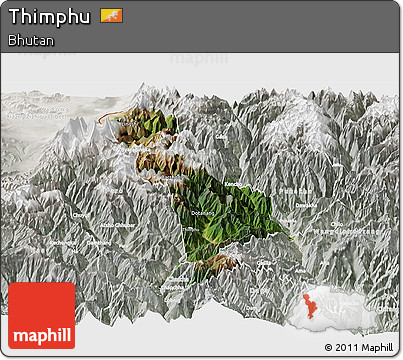 Satellite Panoramic Map of Thimphu, lighten, semi-desaturated