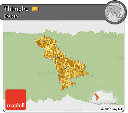 Savanna Style Panoramic Map of Thimphu, single color outside