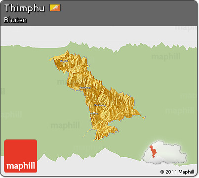 Savanna Style Panoramic Map of Thimphu, single color outside