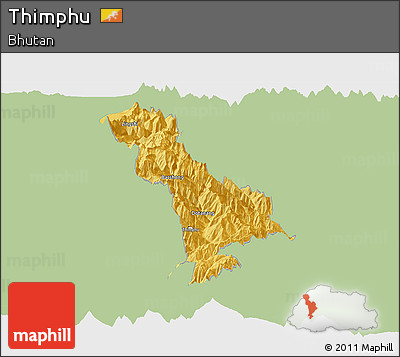 Savanna Style Panoramic Map of Thimphu, single color outside