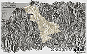 Shaded Relief Panoramic Map of Thimphu, darken, semi-desaturated
