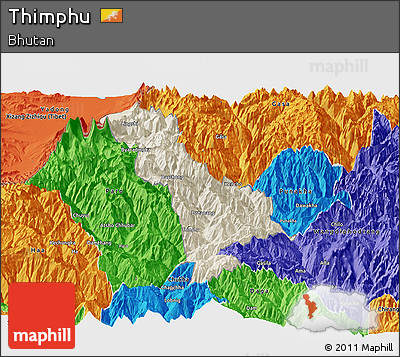Shaded Relief Panoramic Map of Thimphu, political outside