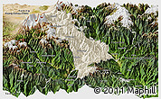 Shaded Relief Panoramic Map of Thimphu, satellite outside