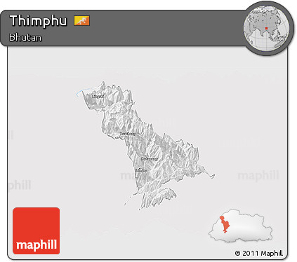 Silver Style Panoramic Map of Thimphu, single color outside