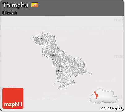 Silver Style Panoramic Map of Thimphu, single color outside