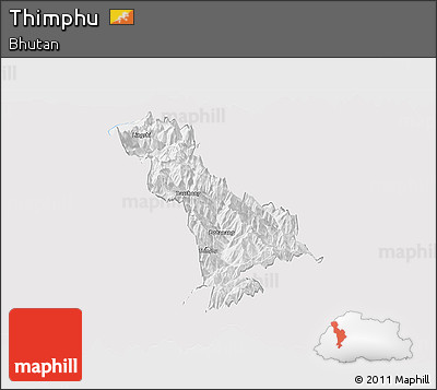 Silver Style Panoramic Map of Thimphu, single color outside