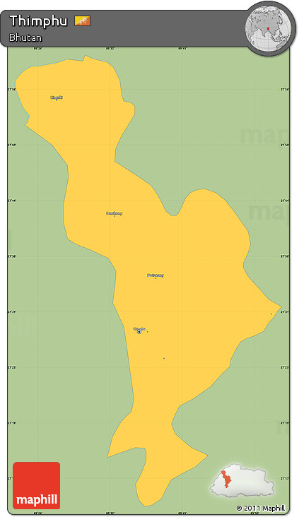 Savanna Style Simple Map of Thimphu, single color outside