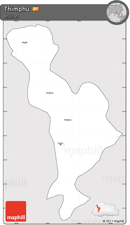 Silver Style Simple Map of Thimphu, cropped outside
