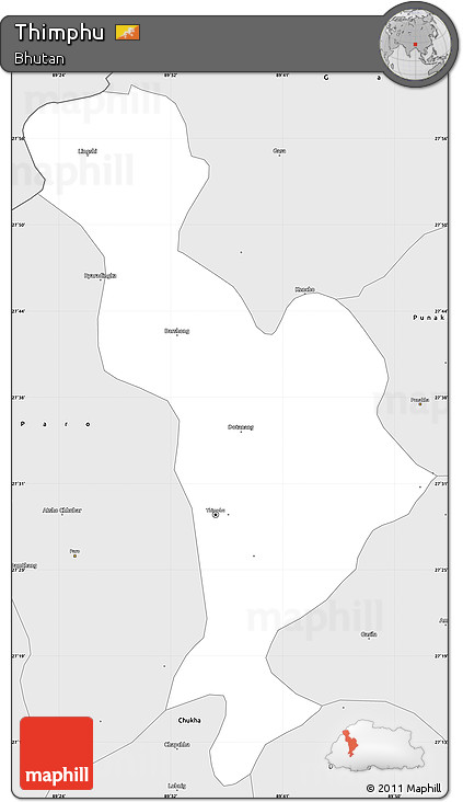 Silver Style Simple Map of Thimphu