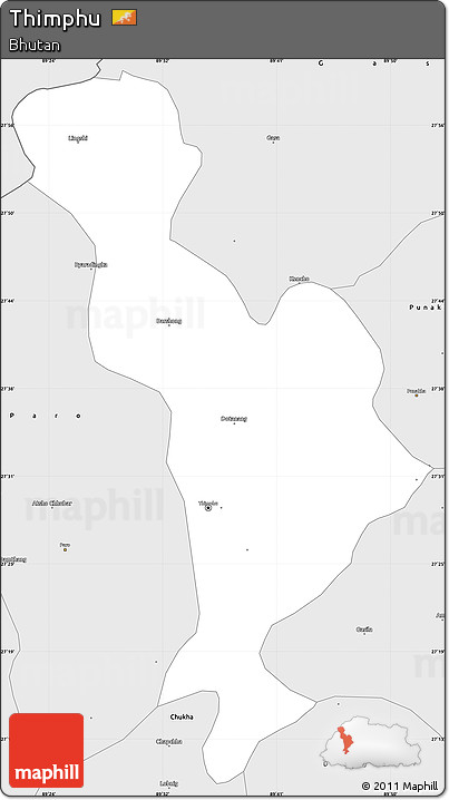 Silver Style Simple Map of Thimphu