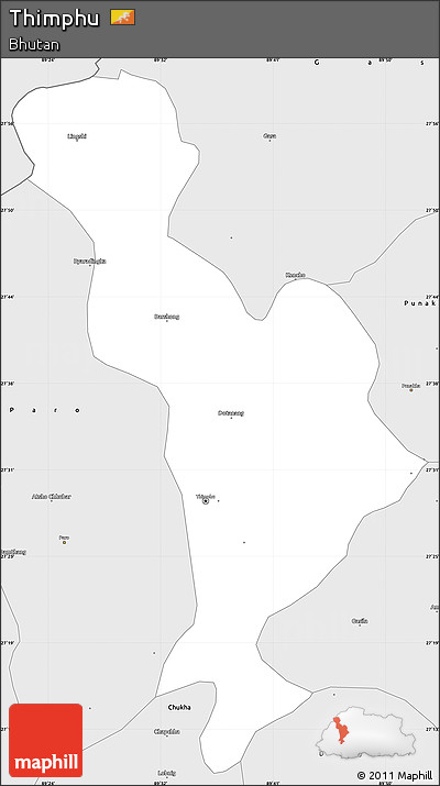 Silver Style Simple Map of Thimphu
