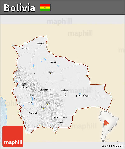 Classic Style 3D Map of Bolivia, single color outside
