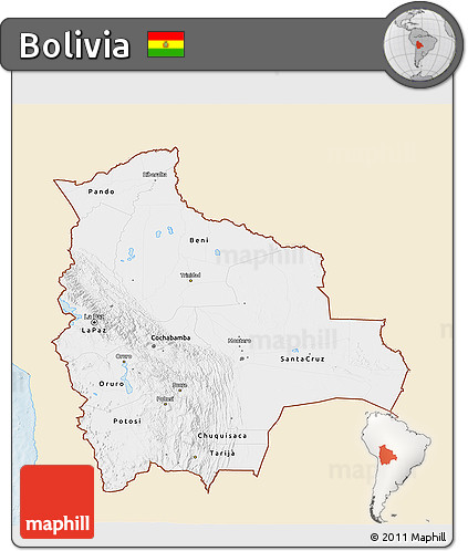 Classic Style 3D Map of Bolivia, single color outside