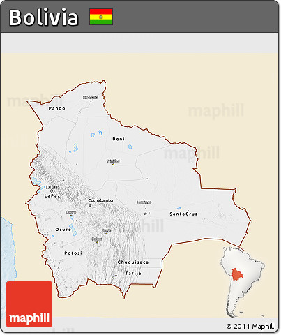 Classic Style 3D Map of Bolivia, single color outside