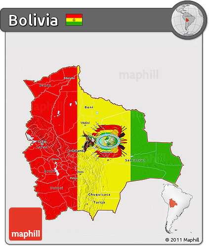 Flag 3D Map of Bolivia, flag aligned to the middle