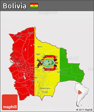 Flag 3D Map of Bolivia, flag aligned to the middle