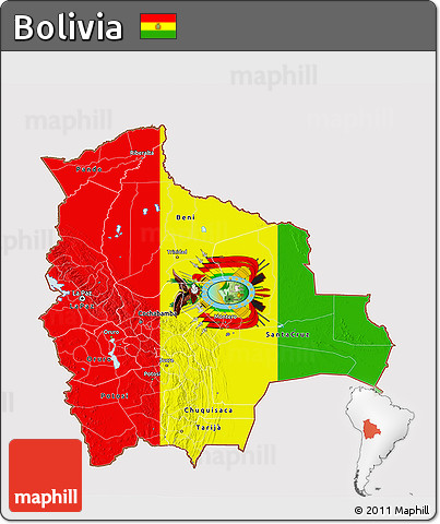 Flag 3D Map of Bolivia, flag aligned to the middle