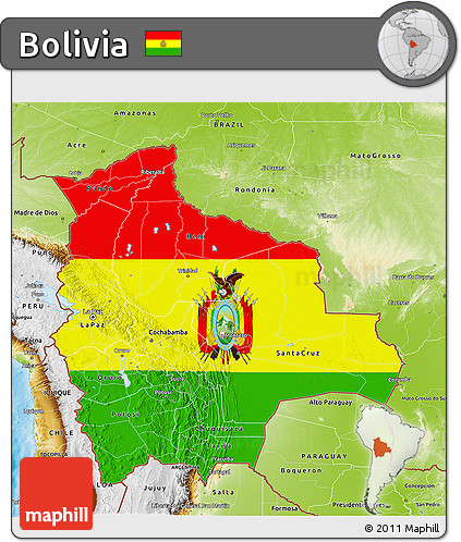 Flag 3D Map of Bolivia, physical outside