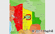 Flag 3D Map of Bolivia, political shades outside, flag aligned to the middle