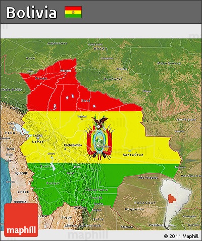 Flag 3D Map of Bolivia, satellite outside