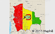 Flag 3D Map of Bolivia, shaded relief outside, flag aligned to the middle