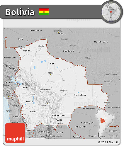 Gray 3D Map of Bolivia
