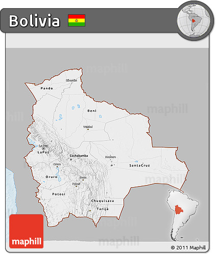 Gray 3D Map of Bolivia, single color outside