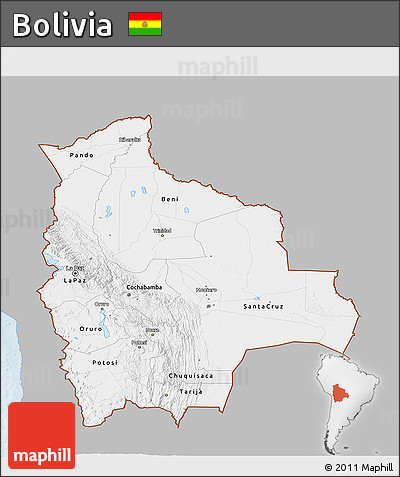 Gray 3D Map of Bolivia, single color outside