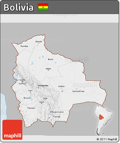 Gray 3D Map of Bolivia, single color outside